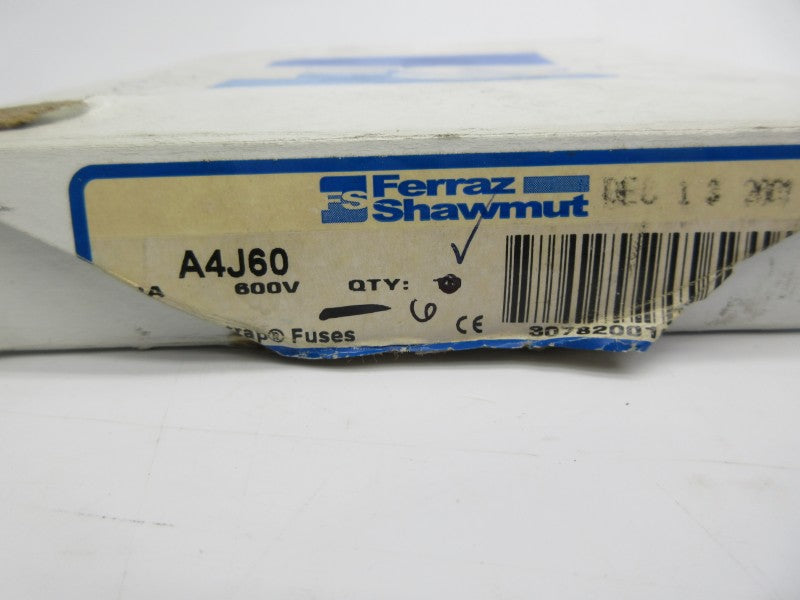FERRAZ SHAWMUT A4J60 600VAC 60A (PKG OF 6) (WH/OR) NSMP