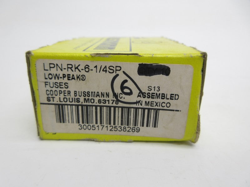 BUSSMANN LPN-RK-6-1/4SP 250VAC 6-1/4A (PKG OF 6) (YL/BR) NSMP