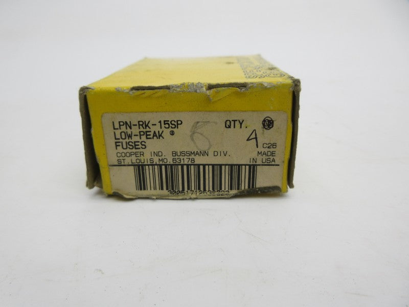 BUSSMANN LPN-RK-15SP 250VAC 15A (PKG OF 4) (YL/BR) NSMP