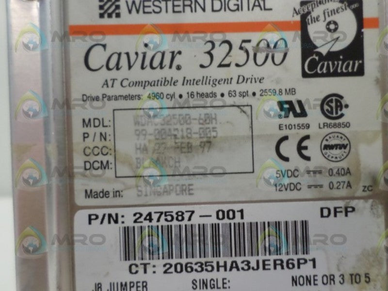 WESTERN DIGITAL CAVIAR 32500 WDAC32500-60H 99-004218-005 HARD DRIVE 2.5GB UNMP
