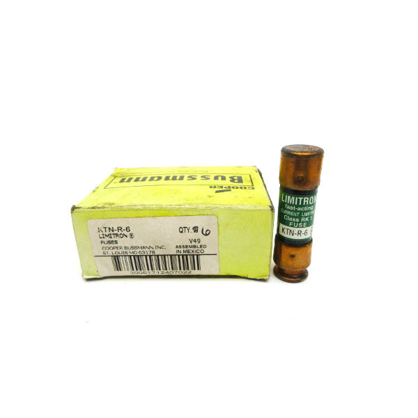 BUSSMANN KTN-R-6 250VAC 6A (PKG OF 6) (YL/GR) NSMP