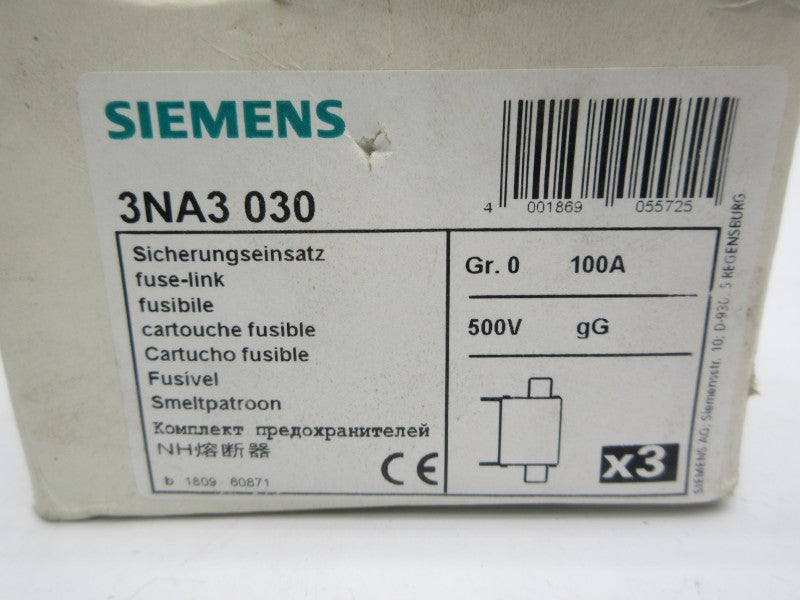 SIEMENS 3NA3030 500V 100A (PKG OF 3) NSMP