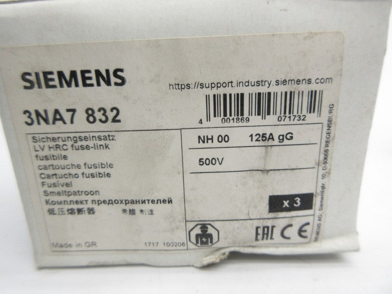SIEMENS 3NA7832 500V 125A (PKG OF 3) NSMP