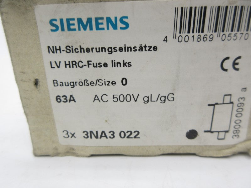 SIEMENS 3NA3022 500VAC 63A (PKG OF 3) NSMP