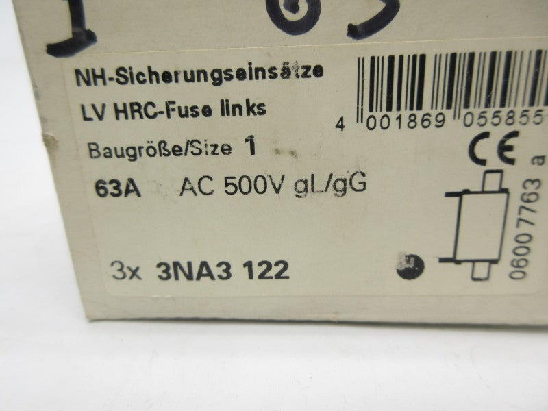 SIEMENS 3NA3122 500VAC 63A (PKG OF 3) NSMP