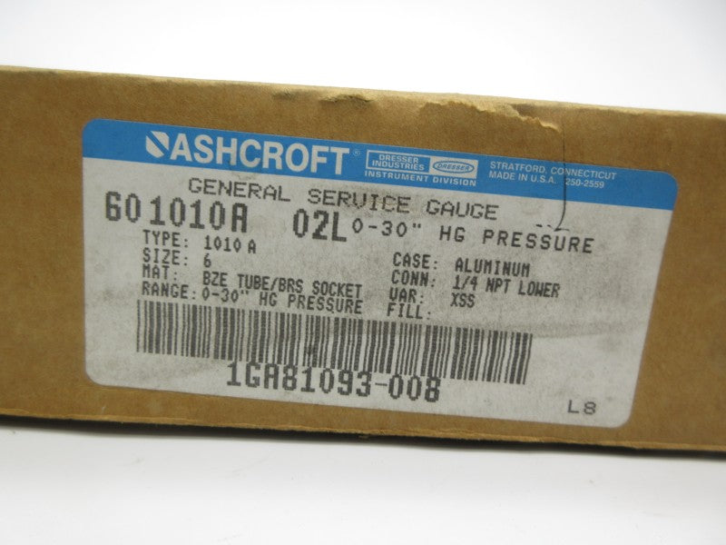 ASHCROFT 601010A02L0-30 0-30INHG 6" NSMP