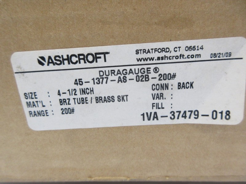 ASHCROFT 45-1377-AS-02B-200# 0-200PSI 4-1/2" NSMP