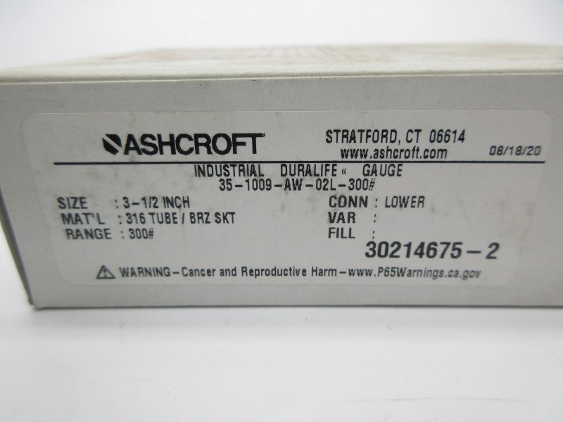 ASHCROFT 35-1009-AW-02L-300# 0-300PSI 3-1/2" NSMP