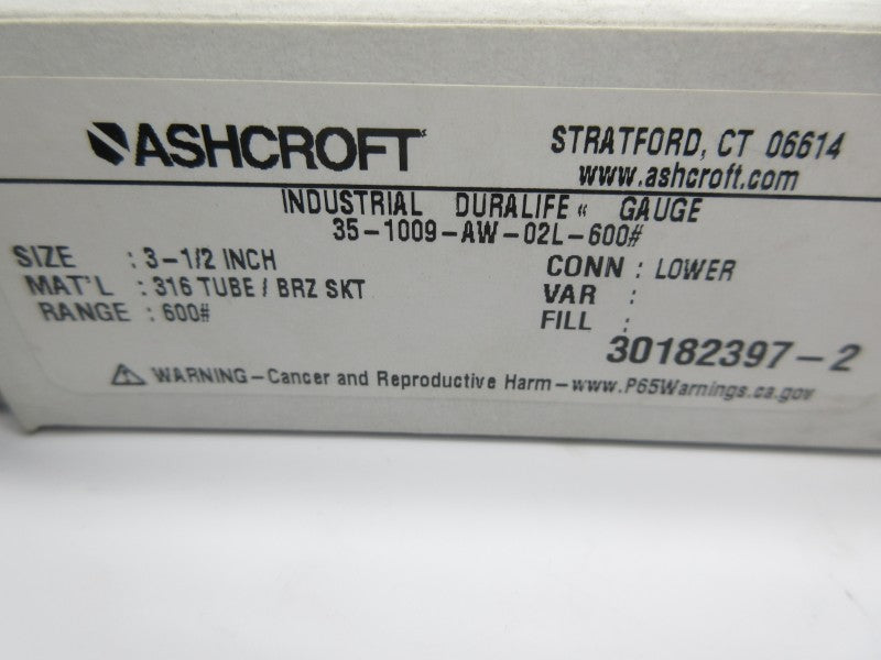 ASHCROFT 35-1009-AW-02L-600# 0-600PSI 3-1/2" NSMP