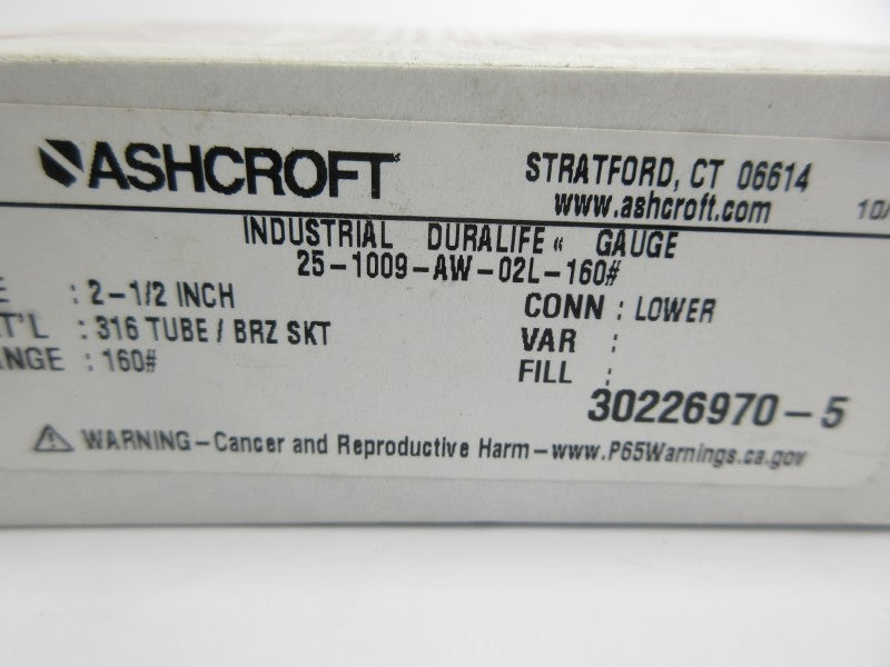 ASHCROFT 25-1009-AW-02L-160# 0-160PSI 2-1/2" NSMP