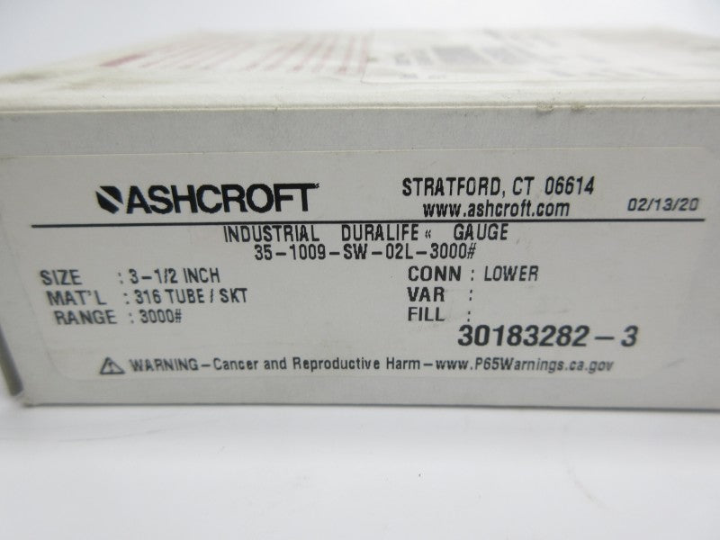 ASHCROFT 35-1009-SW-02L-3000# 0-3000PSI 3-1/2" NSMP