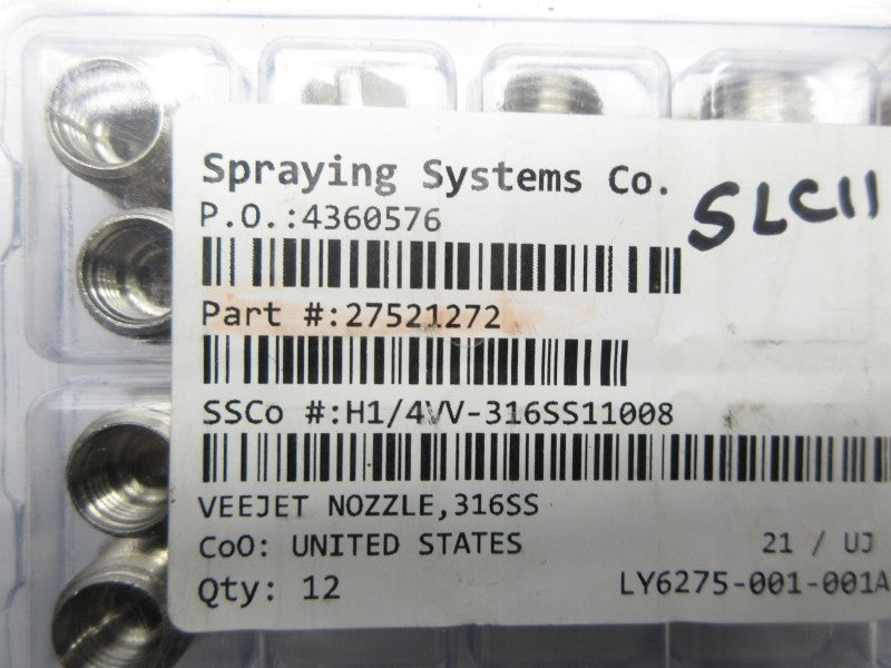 SPRAYING SYSTEMS H1/4VV-316SS11008 27521272 (PKG OF 12) NSMP