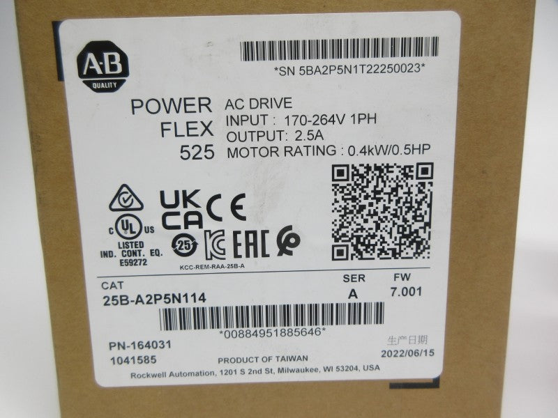 ALLEN BRADLEY 25B-A2P5N114 SER. A F/W 7.001 170-264V 2.5A NSMP