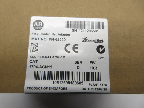 ALLEN BRADLEY 1794-ACN15 SER. D F/W 10.3 DATE: 2012 NSFS