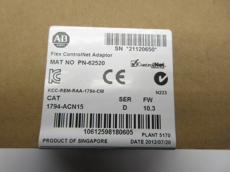ALLEN BRADLEY 1794-ACN15 SER. D F/W 10.3 DATE: 2012 NSFS