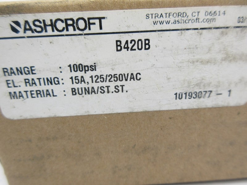 ASHCROFT B420B 125/250VAC 15A 100PSI NSMP