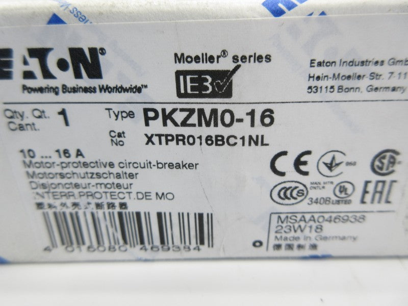 EATON XTPR016BC1NL PKZM0-16 690V 10-16A NSMP