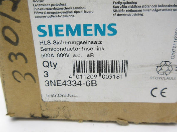SIEMENS 3NE4334-6B 800VAC 500A (PKG OF 3) NSMP