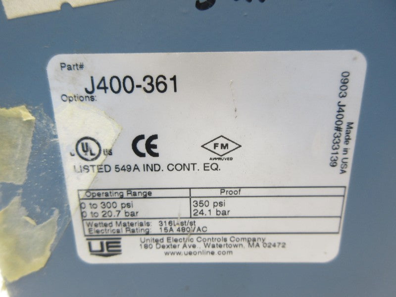 UNITED ELECTRIC J400-361 480VAC 15A 300PSI NSNP