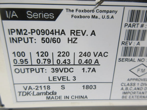 FOXBORO IPM2-P0904HA 240VAC 0.40A REV. A NSNP