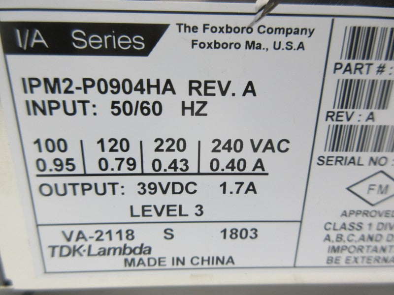 FOXBORO IPM2-P0904HA 240VAC 0.40A REV. A NSNP