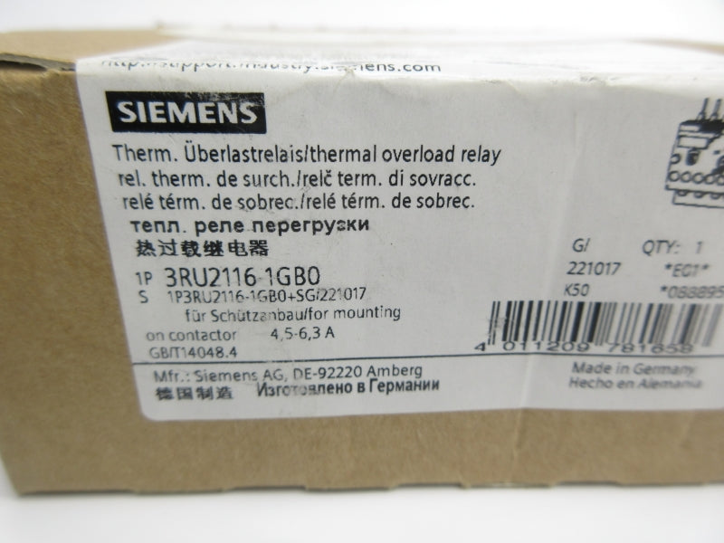 SIEMENS 3RU2116-1GB0 4,5-6,3A NSMP