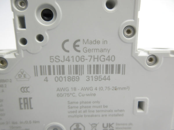 SIEMENS 5SJ4106-7HG40 240V 6A NSNP