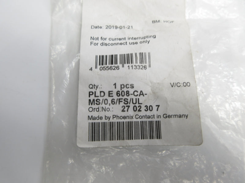 PHOENIX CONTACT PLDE608-CA-MS/0,6/FS/UL 2702307 NSMP