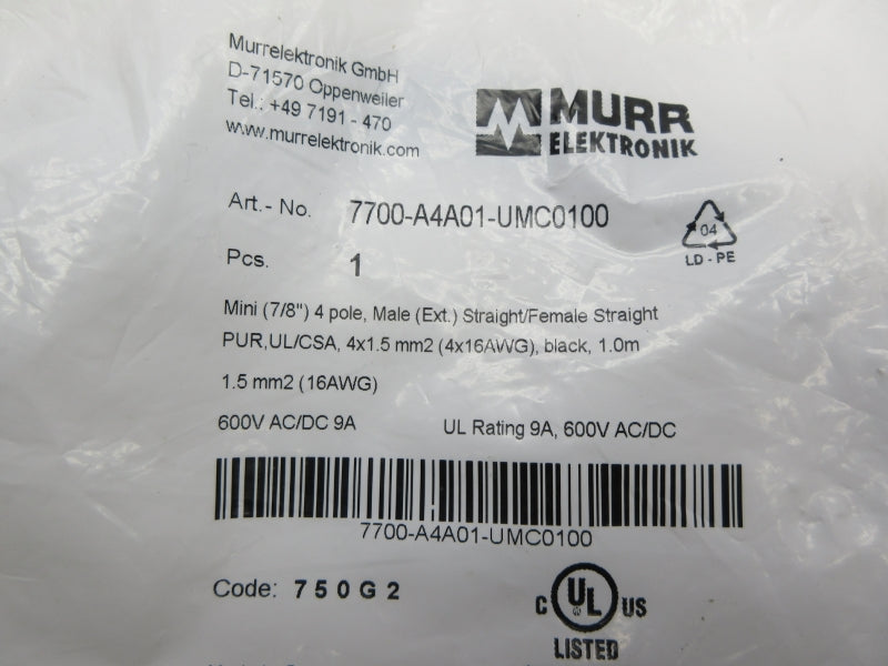 MURR ELEKTRONIK 7700-A4A01-UMC0100 600VAC/DC 9A NSMP