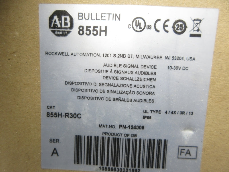 ALLEN BRADLEY 855H-R30C SER. A 10-30VDC (BR/WH) NSMP