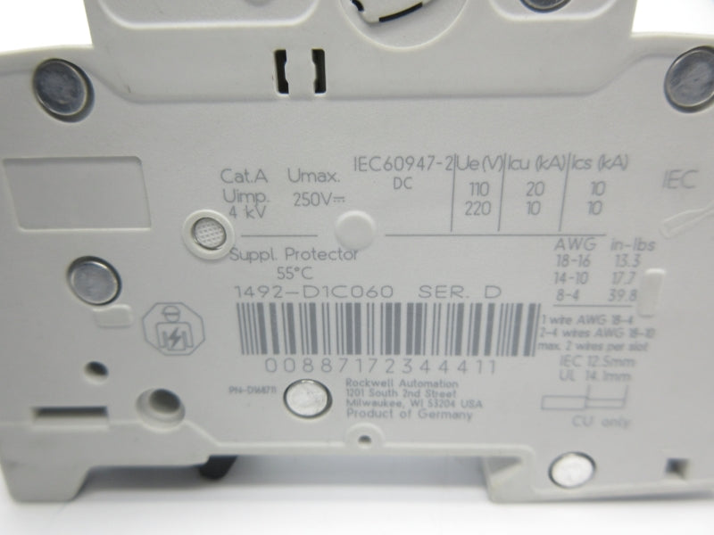 ALLEN BRADLEY 1492-D1C060 SER. D 220V 6A NSNP