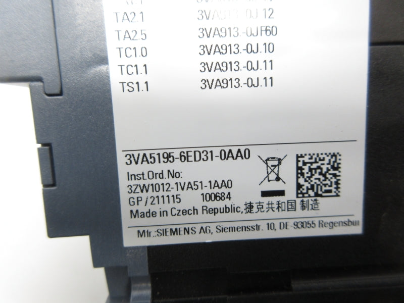 SIEMENS 3VA5195-6ED31-0AA0 240/480V 15A NSNP
