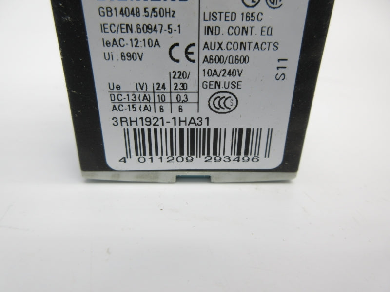SIEMENS 3RH1921-1HA31 240V 10A NSNP