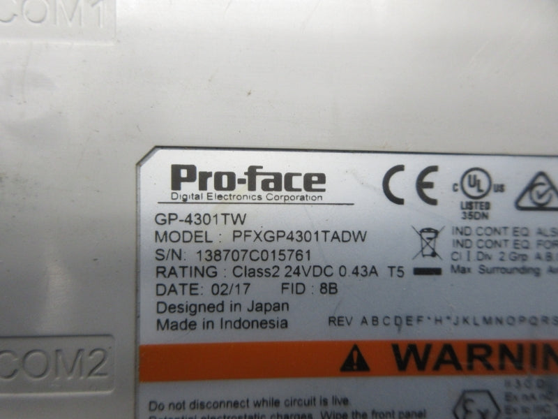 PRO-FACE PFXGP4301TADW 24VDC 0.43A NSNP