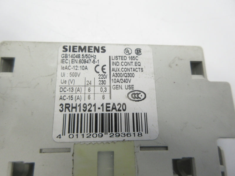 SIEMENS 3RH1921-1EA20 240V 10A NSNP
