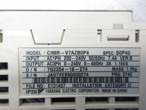 YASKAWA ELECTRIC CIMR-V7AZB0P4 200-240V 7.4A UNMP