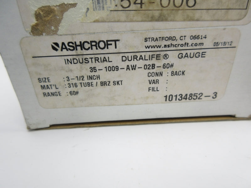 ASHCROFT 35-1009-AW-02B-60# 60PSI 3-1/2" NSMP