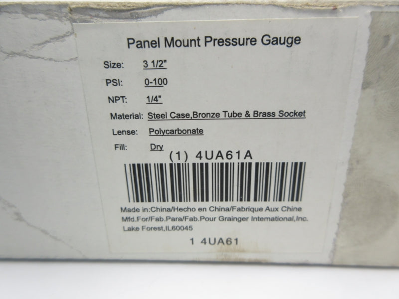GRAINGER 4UA61A 0-100PSI 3-1/2" NSMP