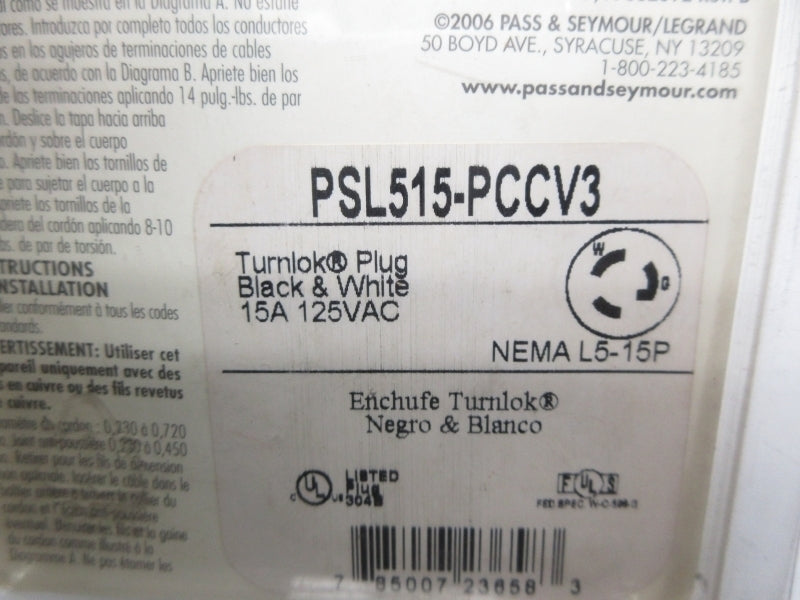 PASS&SEYMOUR PSL515-PCCV3 125VAC 15A NSMP