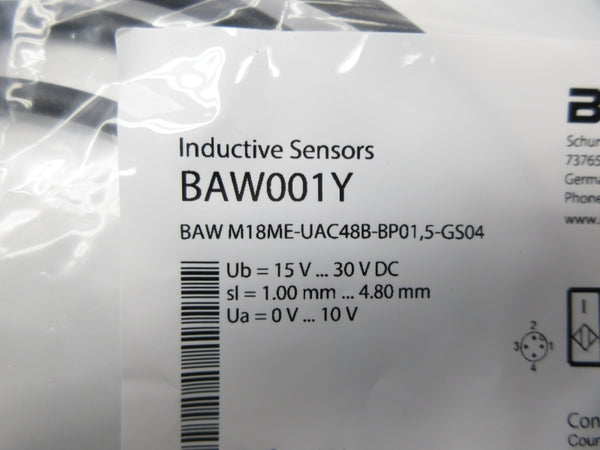 BALLUFF BAW001Y BAW M18ME-UAC48B-BP01.5-GS04 15-30VDC NSMP