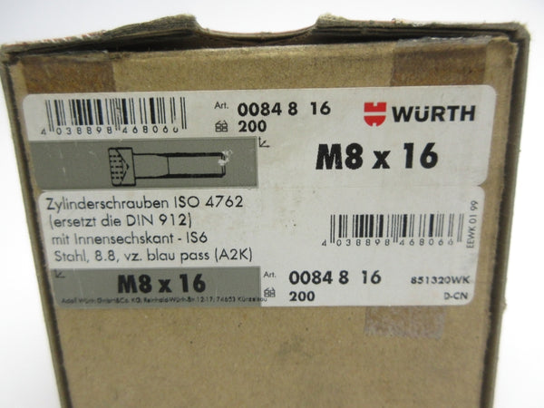 WURTH 0084 8 16 M8 X 16 (PKG OF 10) NSMP
