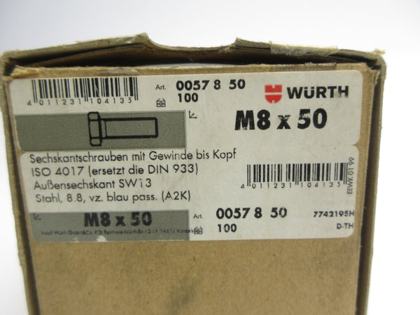 WURTH 0057 8 50 M8 X 50 (PKG OF 6) NSMP