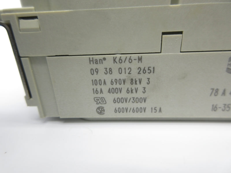 HARTING 09 38 012 2651 HAN K6/6-M 400V 16A NSNP