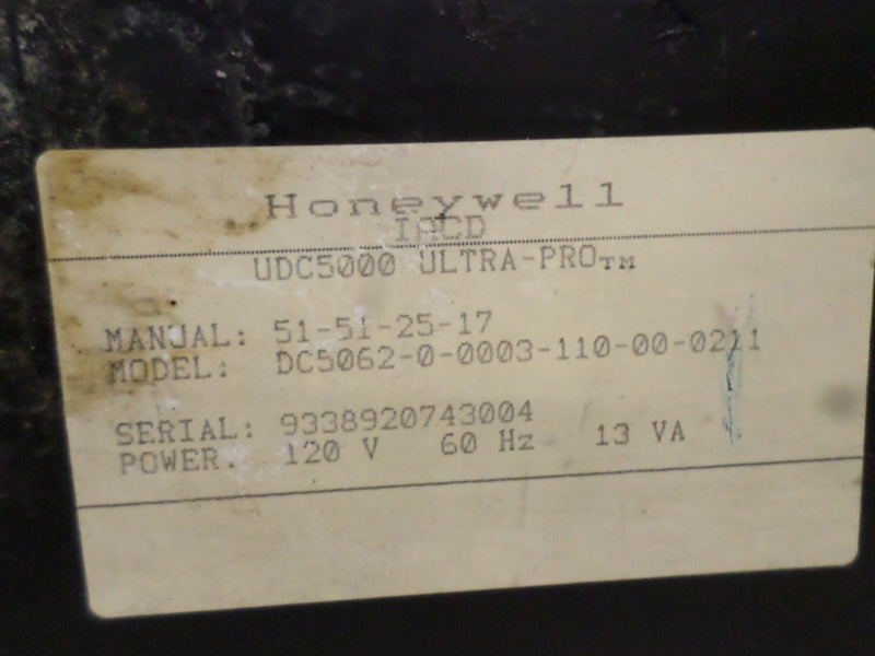 HONEYWELL UDC5000 ULTRA-PRO DC5062-0-0003-110-00-0211 TEMPERATURE CONTROL UNMP