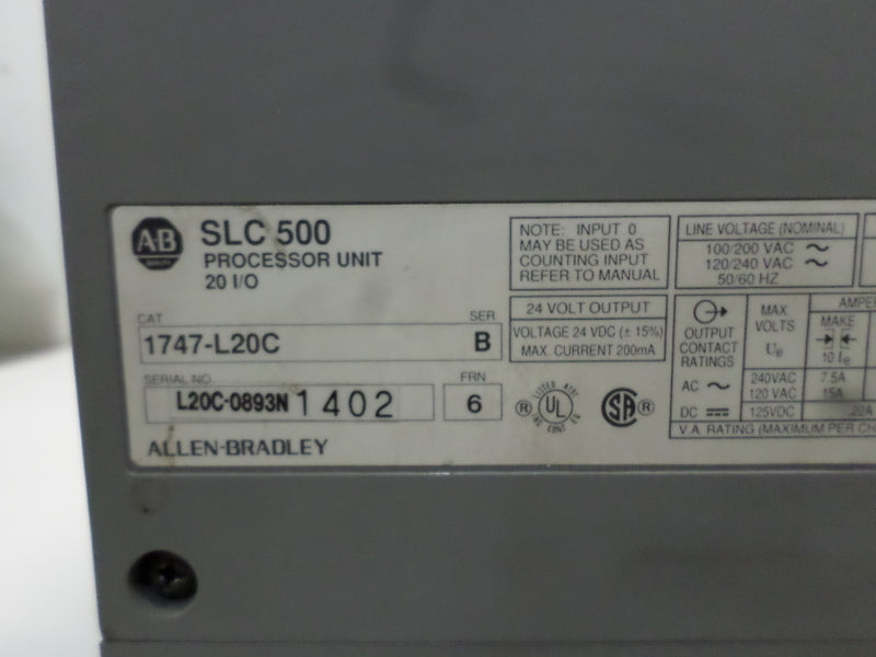 INDUSTRIAL SPARE PART SLC 500 1747-L20C SER. B F/W 6 PROCESSOR UNIT  UNMP