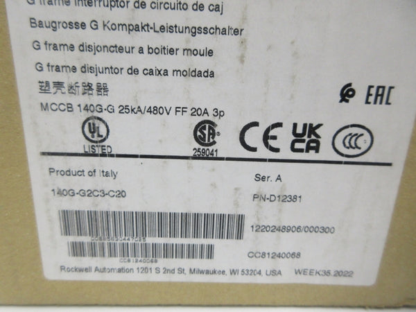 ALLEN BRADLEY 140G-G2C3-C20 SER. A 480V 20A NSMP