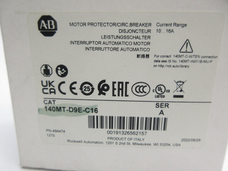 ALLEN BRADLEY 140MT-D9E-C16 SER. A 10-16A (WH) NSMP