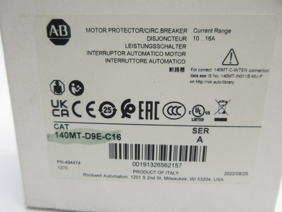 ALLEN BRADLEY 140MT-D9E-C16 SER. A 10-16A (WH) NSMP