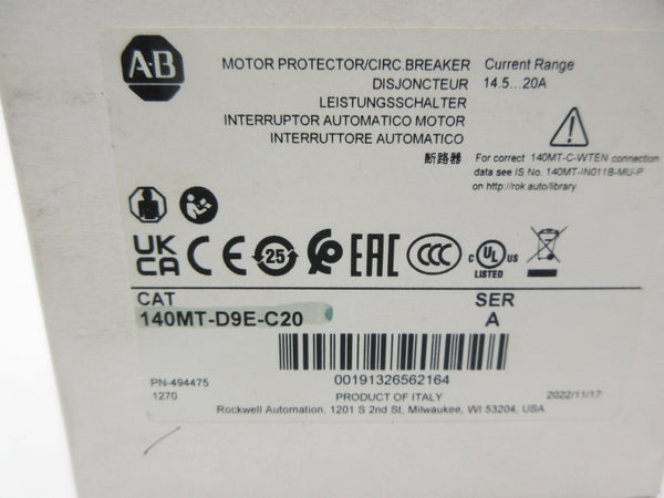 ALLEN BRADLEY 140MT-D9E-C20 SER. A 14.5-20A NSMP