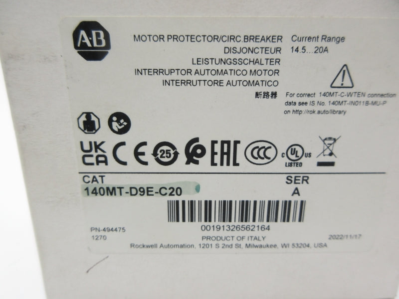 ALLEN BRADLEY 140MT-D9E-C20 SER. A 14.5-20A NSMP
